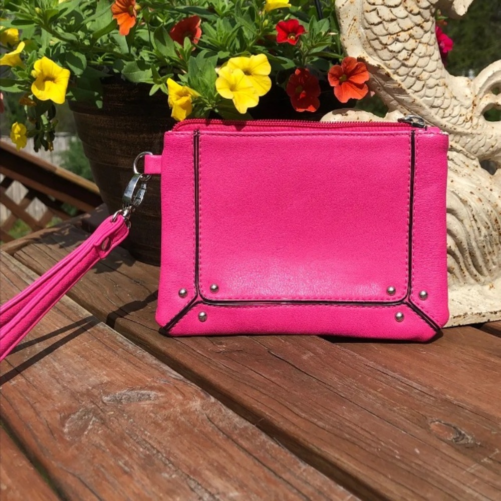 Charming Charlie Fuchsia Tassle Studded Wristlet Womens Bag